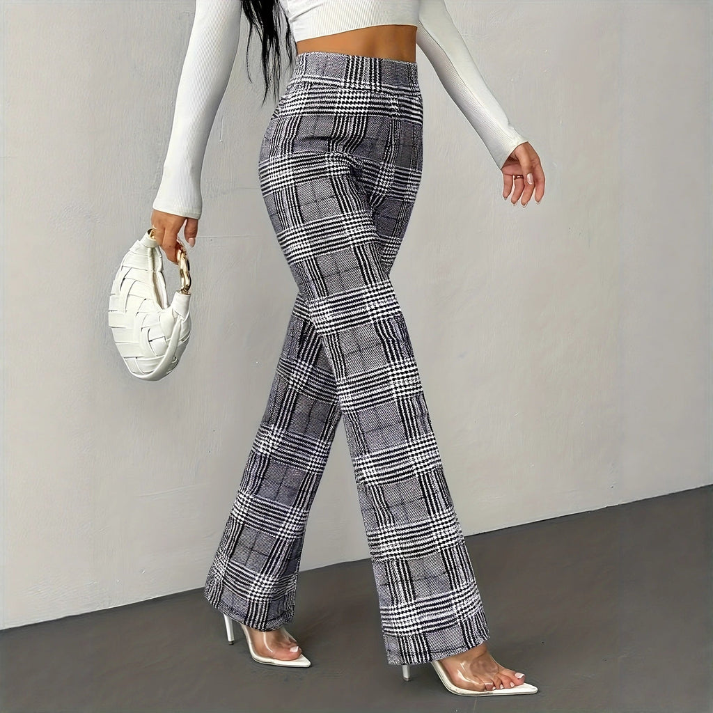 Houndstooth Wide-leg High-waisted Versatile Slim-fit Wool Straight-leg Pants