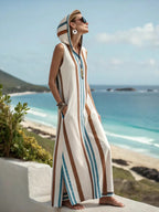 Women's Casual Sleeveless Split Dress With Two Pockets
