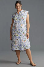 Vintage Cap Sleeve Button Front Midi Dress