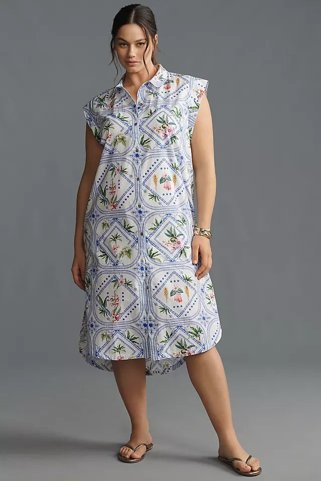 Vintage Cap Sleeve Button Front Midi Dress