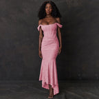 Mozision Off-shoulder Backless Sexy Evening Dress For Women Purple Sleeveless Strapless Ruched Bodycon Club Party Dress