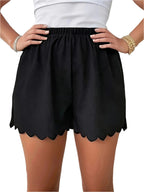 Plus Size Scallop Trim Shorts, Casual Elastic Waist Shorts For Women