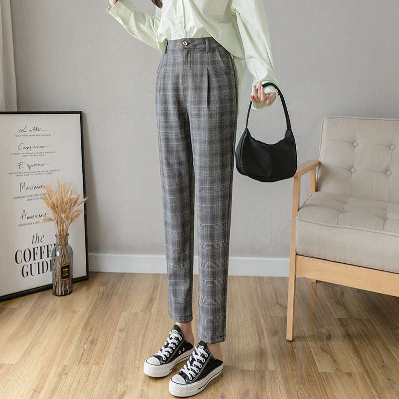 Women's New Spring And Autumn Plaid Casual Pants High Waist