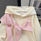Bow-knot Plaid Strap Hoodie Women's Top