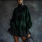 Women's Spring Collection Designer Plaid Dress With Ruffled Hem