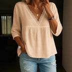 V-neck Pullover Multi-color Women's Blouse