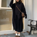 Women's Horn Button Cardigan Sweater - Mid-Length Turn-Down Collar Coat