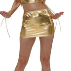 Gold-foil Patent Leather Sheath Skirt, Women's