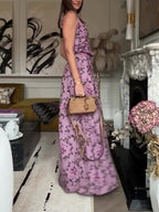 Holiday Floral Print Suspenders & Wide Leg Pants Set