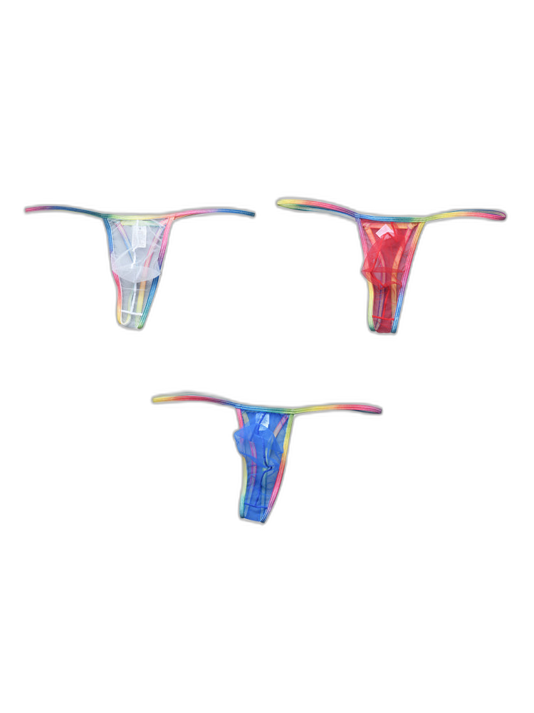 3-pack Men's Sexy Rainbow Transparent Convex Pouch Breathable Thong