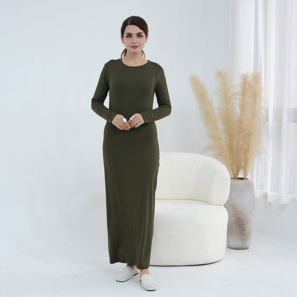 Plus-size Stretchy Long-sleeve Slip Dress