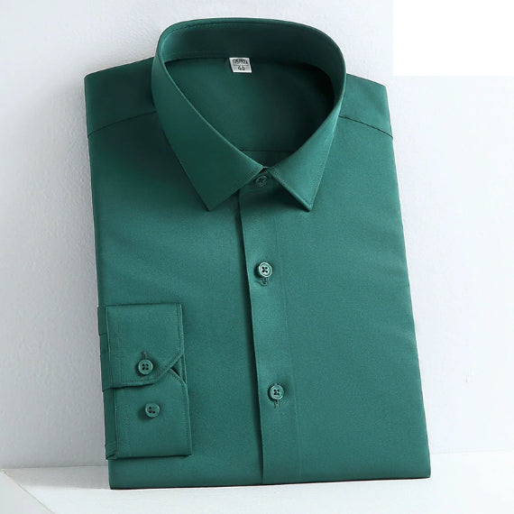 Men's Solid Color Square Collar Long-sleeved Shirt