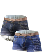 2 Pack Men's Denim Printed Cotton Boxer Briefs