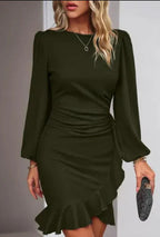 Women's Puff Long Sleeve Dresses Fashion Graceful Solid Color Slim Hip-covering Short Dress Womens Clothing