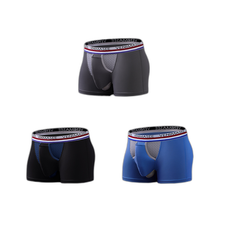 3 Pack Men's Breathable Divided Double Pouch Boxer Briefs