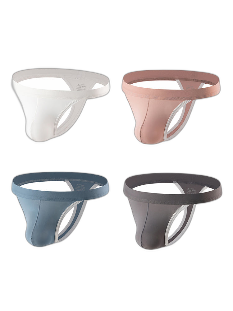 4 Pack Men's Mid-Rise Summer Ice Silk Mesh Thongs