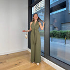 Neck-strap Lace-up Sleeveless Waist-cinching Top Sexy Jumpsuit