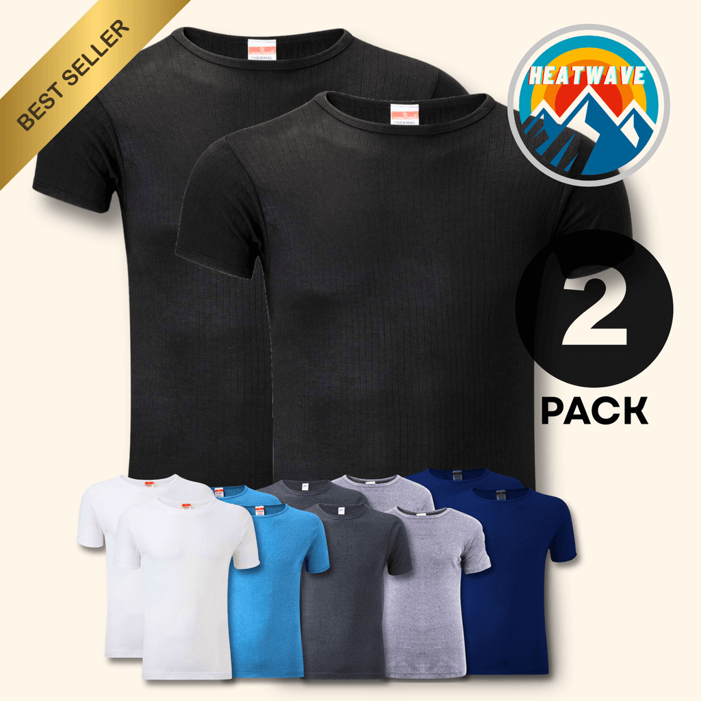 Heatwave Thermalwear 2 Pack Mens Thermal T Shirt Baselayer Brushed Yarn Insulated For Running Hiking White Black Grey Navy Small To XXL