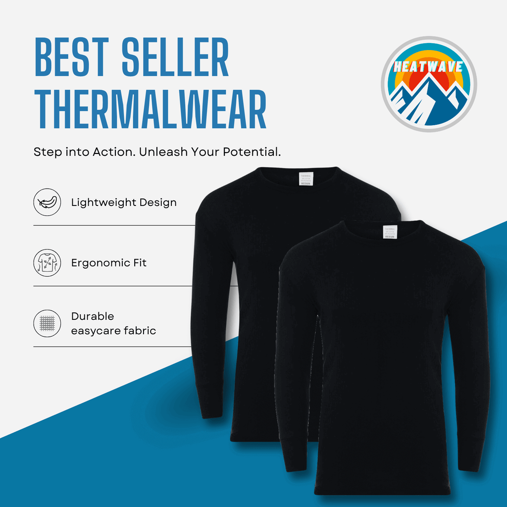 Heatwave Thermalwear 2 Pack Mens Thermal T Shirt Baselayer Brushed Yarn Insulated For Running Hiking White Black Grey Navy Small To XXL