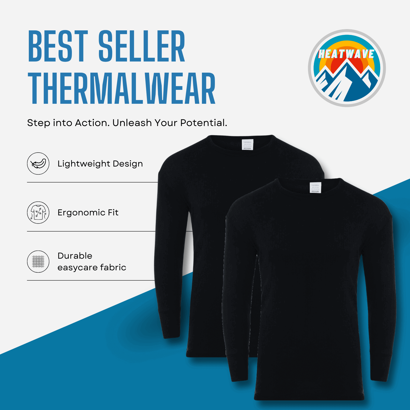 Heatwave Thermalwear 2 Pack Mens Thermal T Shirt Baselayer Brushed Yarn Insulated For Running Hiking White Black Grey Navy Small To XXL