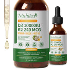 2 Pack Organic Vitamin D3 K2 Liquid with Vegan Omega-3 & Coconut MCT Oil | 10000 IU