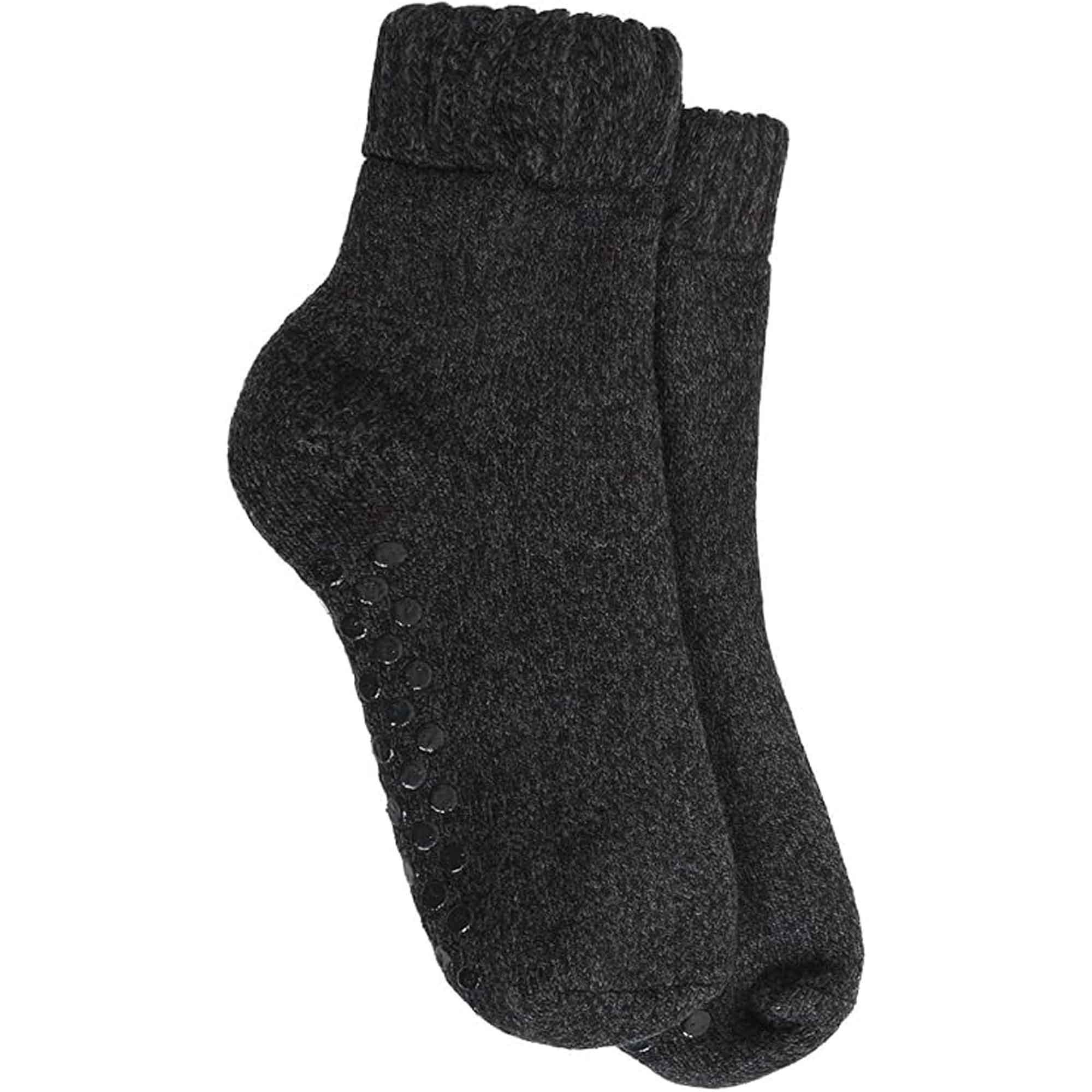 Sock Stack Mens Merino Wool Slipper Socks With Non Slip Grips Tall Fleece Lined 2 Pairs