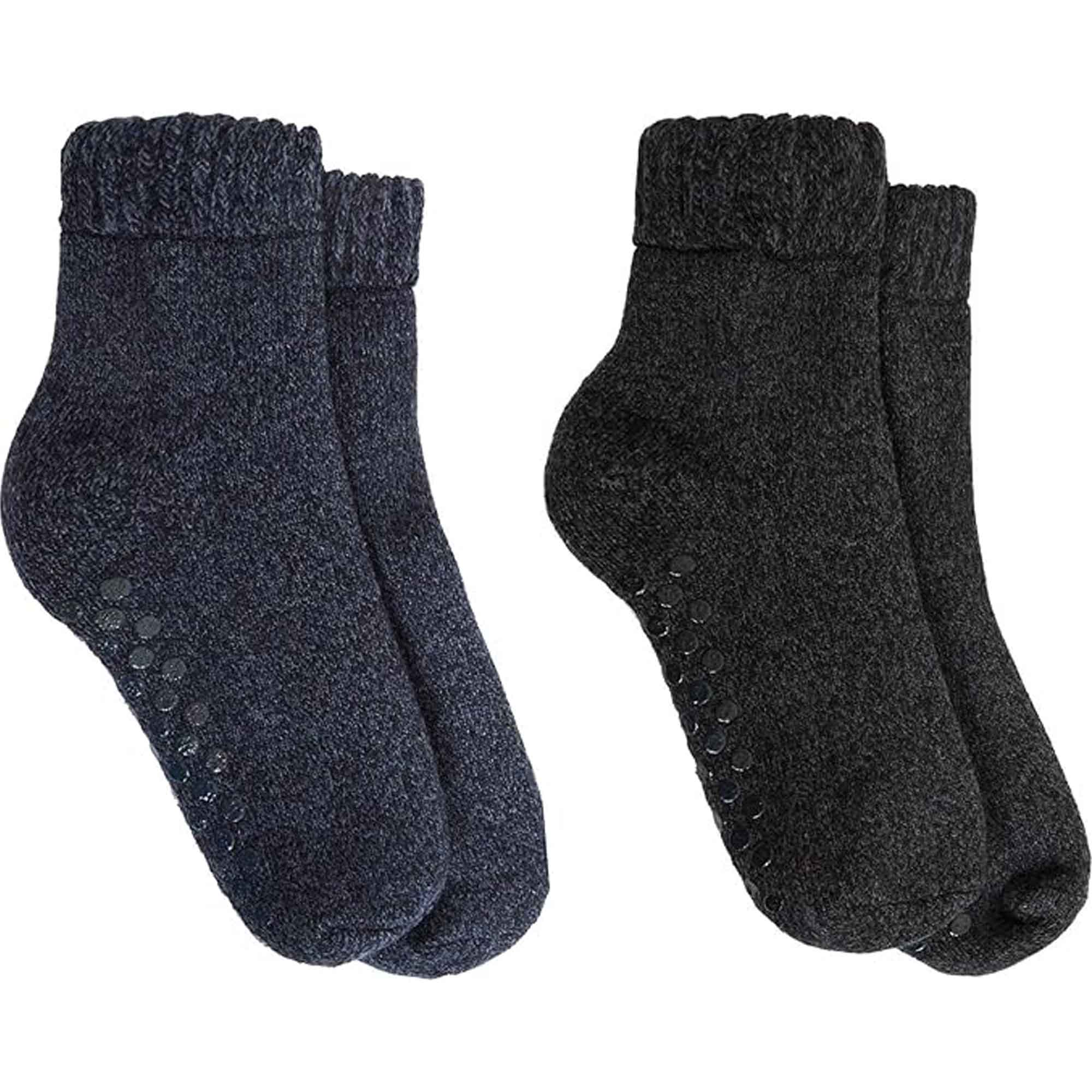 Sock Stack Mens Merino Wool Slipper Socks With Non Slip Grips Tall Fleece Lined 2 Pairs