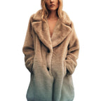 Fall Winter Fashion Artificial Fur Women's Warm Mid-length Coat