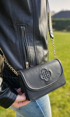 SADDLER HEIDI Real Leather Designer 3 Section Clutch with Chain Strap Detail