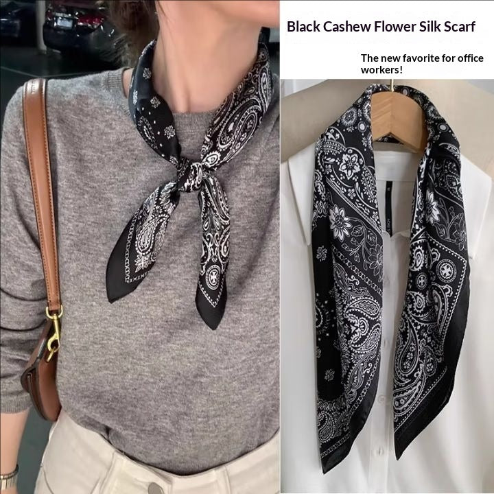 Women's Retro Printed Korean-Style Fashionable All-Match Professional Silk Scarf