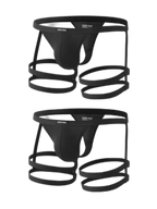 2 Pack Men's Low-Rise Sexy Thong with U-Pouch and Fixed Thigh Straps