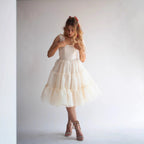 Square-neck Solid-color Wooden High-waist Flared Sleeveless Dress