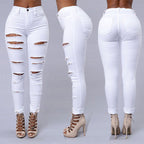 Women's High Waist Ripped Jeans - Distressed Skinny Denim Trousers | Casual Stretch Pencil Pants
