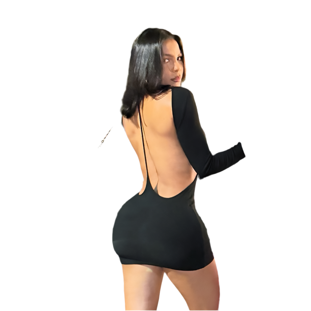 Fashion Solid Color Round Neck Backless Slim Fit Hip Bag Dress
