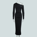 Women's OffshoulderLong-sleeve Figurehugging Pleated Maxi Dress