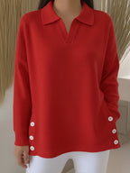 Women's Solid-Color Lapel Pullover Long-Sleeve Top