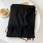 Mellard Merino Wool Korean-Style Relaxed-Feel Solid-Color Brushed Warm Scarf For Women