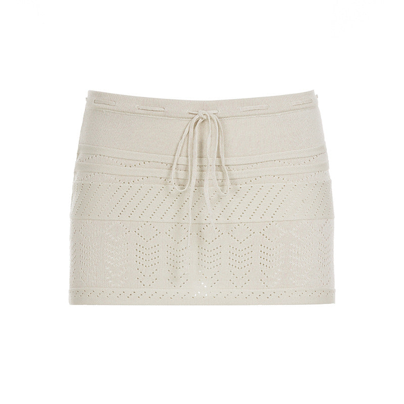 Niche, Pure And Gentle Style Cropped Low-rise Lace-up Skirt