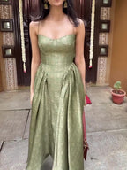 Elegant Green Ethnic Print Sleeveless Dress