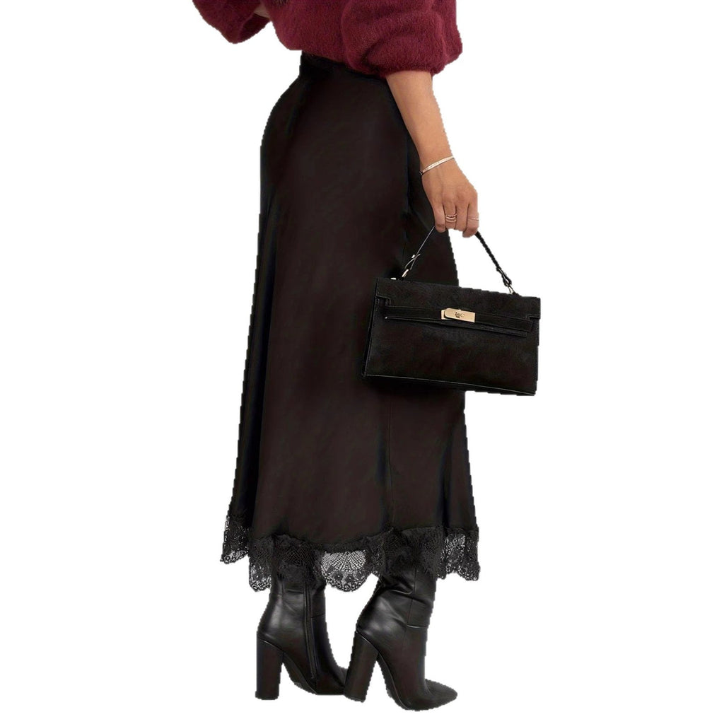 Spring New High-Slit Satin Skirt Solid Color