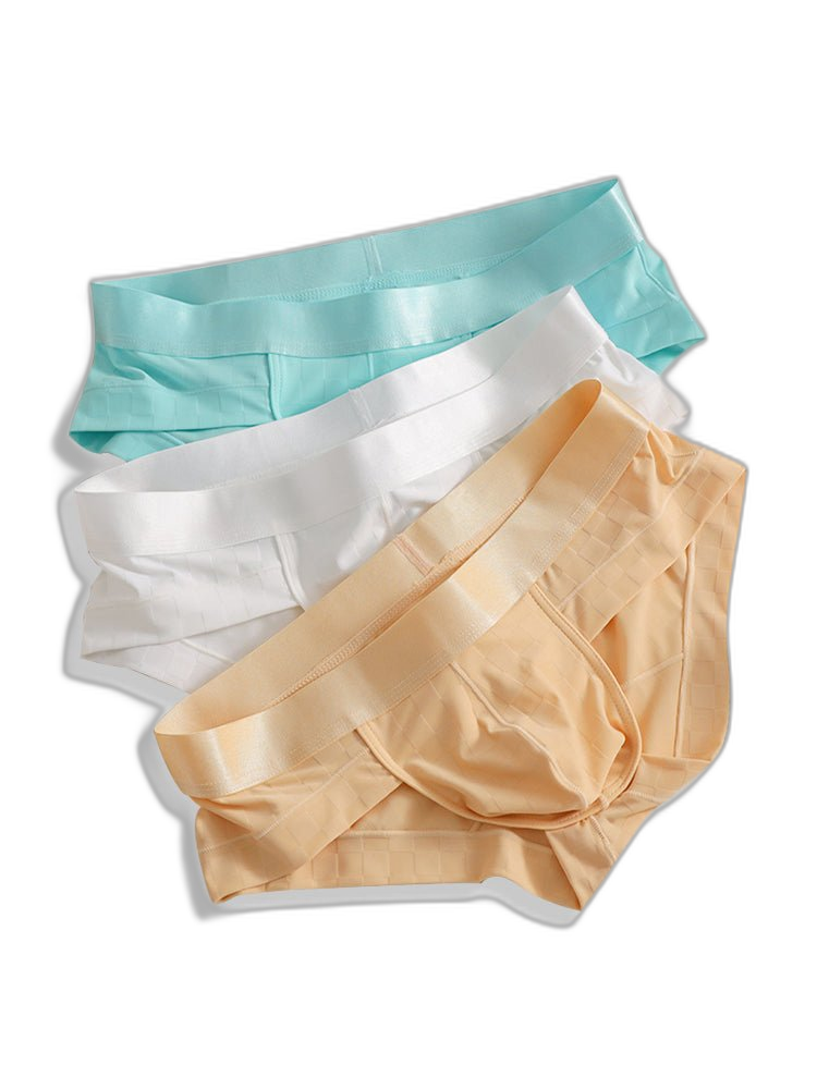 3 Pack Men's Cooling Silktech Briefs - U-Pouch Design & Checkered Antibacterial Lining