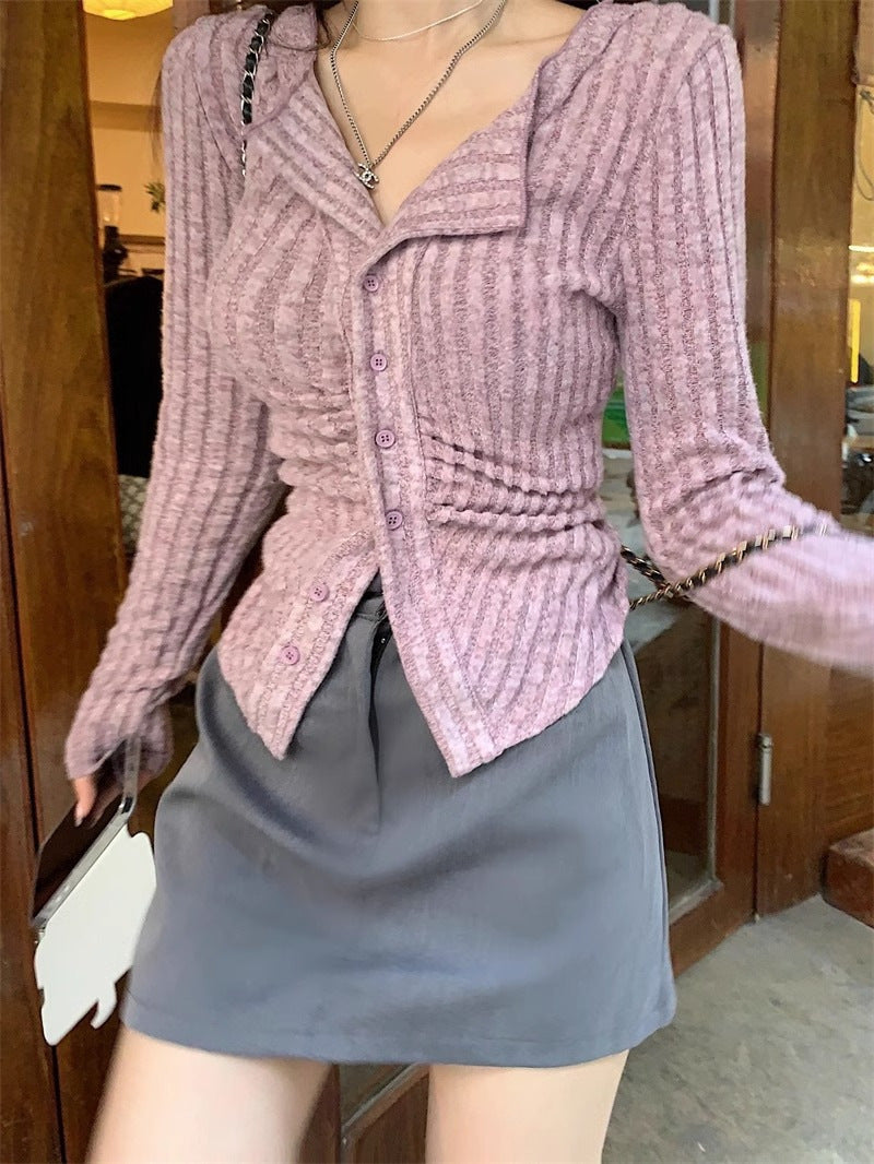 Women's Autumn Age-reducing Lapel Slim-fit Cardigan