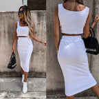 Women's Solid-Colored Tank Top And Skirt Set Loose-Fit Casual Style
