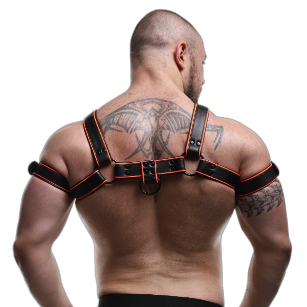 ruff GEAR Leather Bulldog Reflector Harness Black Neon Orange