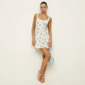 Square Neck Open Back Fresh And Sweet Printed Suspender Dress