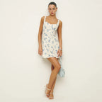 Square Neck Open Back Fresh And Sweet Printed Suspender Dress