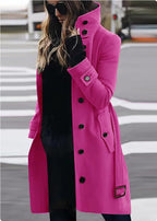 Women's Luxury Woolen Coat - Slim Fit Stand Collar Cardigan | Premium Winter Outerwear