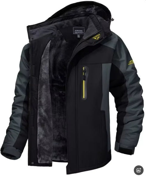 Winter Hooded Jacket Fashion Casual Warm Fleece Coat Windproof Rainproof Parka Windbreaker Men's Top