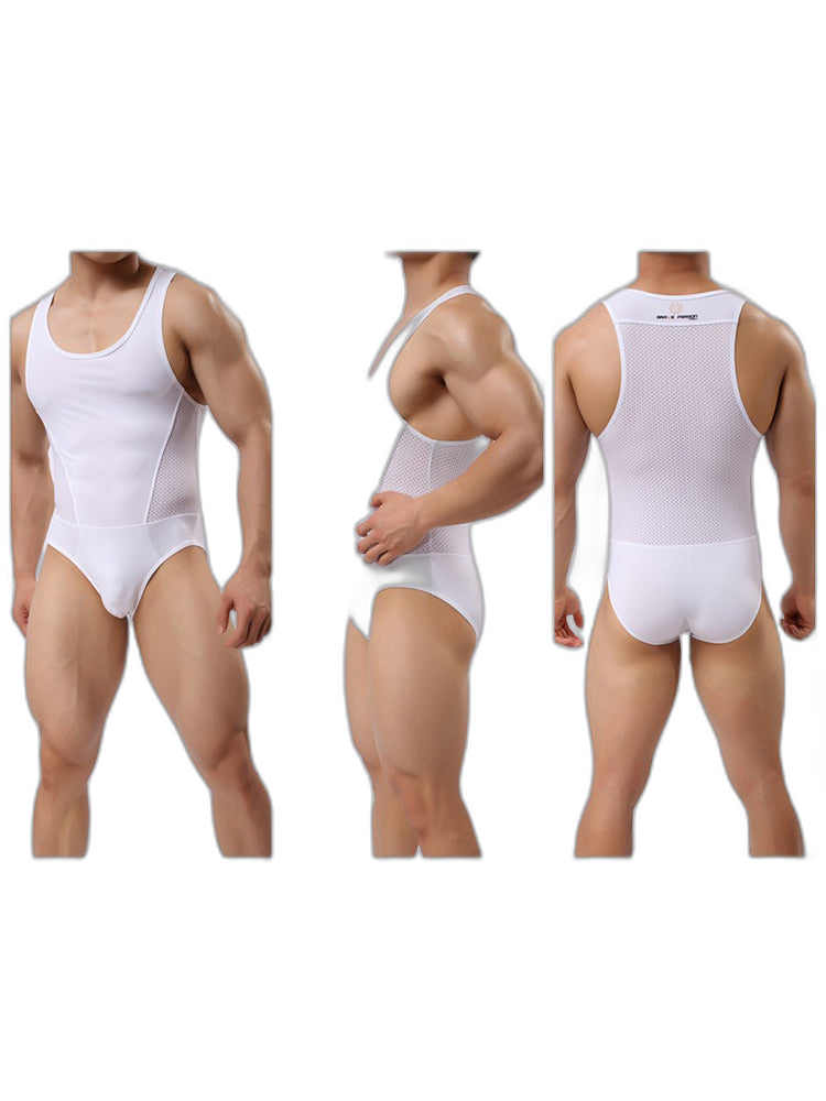 Mens Sexy Sheer Mesh Wrestling Bodysuit
