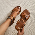 Women's Cross Lace Toe Retro Flat Sandals With Exposed Toes